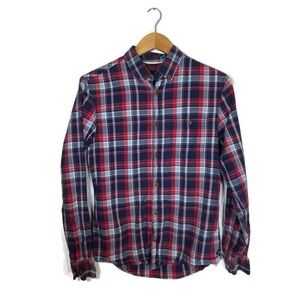 Burton Menswear Londo Men's Small Button Down Shirt Cotton Plaid Blue Red